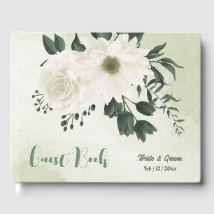 Livre D'or Belle fleurs blanches vert feuille mariage