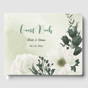 Livre D'or Belle fleurs blanches vert feuille mariage