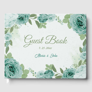 Livre D'or belle fleurs bleues verdure mariage botanique