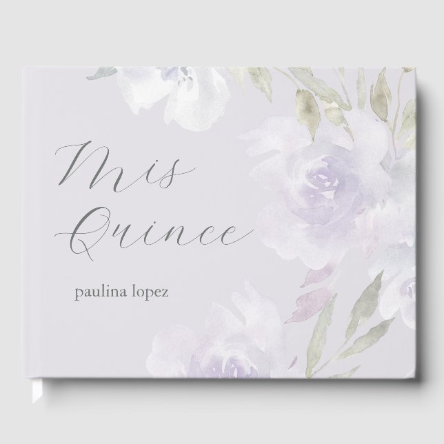 Livre D'or Belle Florale violette Mis Quince Quinceanera (Recto)