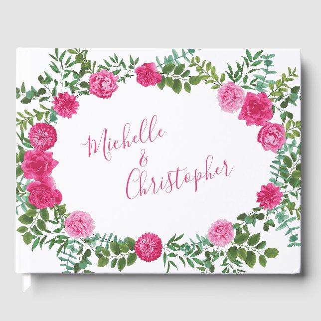 Livre D'or Belles roses de mariage roses vives Floral (Recto)