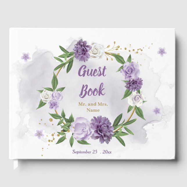 Livre D'or belles teintes violettes fleurs verdure couronne (Recto)