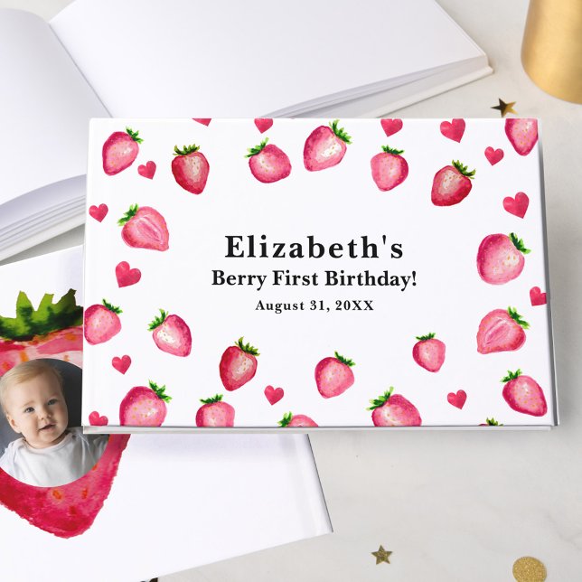 Livre D'or Berry First Birthday Strawberry Custom Photo  (Créateur téléchargé)
