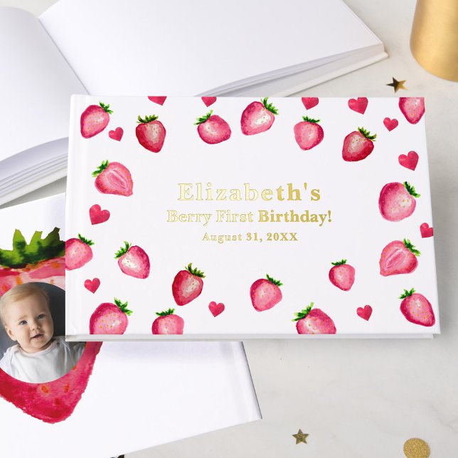 Livre D'or Berry First Birthday Strawberry Custom Photo Gold (Créateur téléchargé)