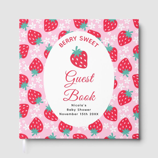 Livre D'or Berry Sweet Pink Strawberry Baby Shower Guest Book (Recto)