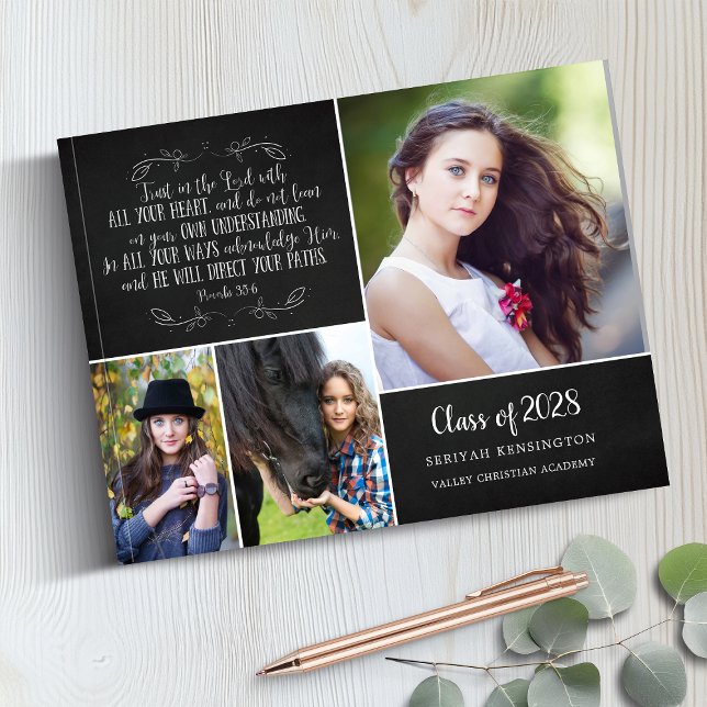 Livre D'or Bible chrétienne rustique Verse Graduation Photo (Rustic Christian Bible Verse Graduation Photo Guest Book)