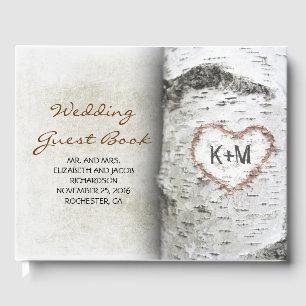 Livre D'or Birch Tree and Carved Heart Rustic Mariage