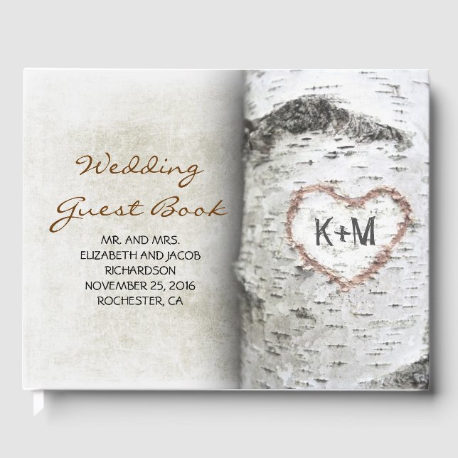 Livre D'or Birch Tree and Carved Heart Rustic Mariage (Recto)