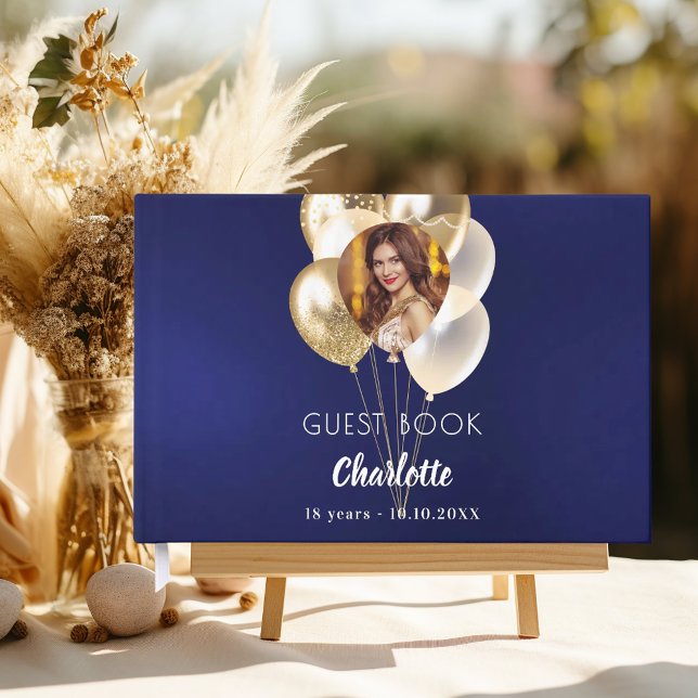 Livre D'or Birthday navy blue photo gold balloons (Créateur téléchargé)