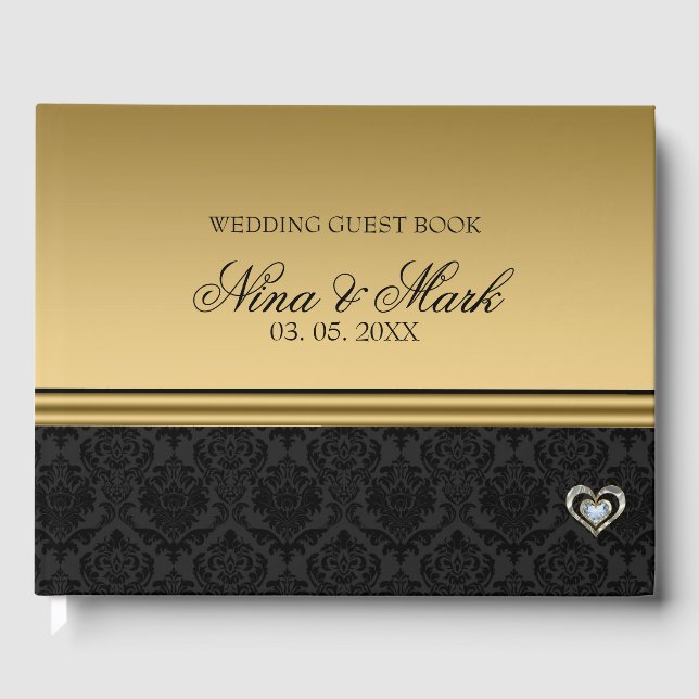 Livre D'or Black Damask Silver Gold Heart (Recto)