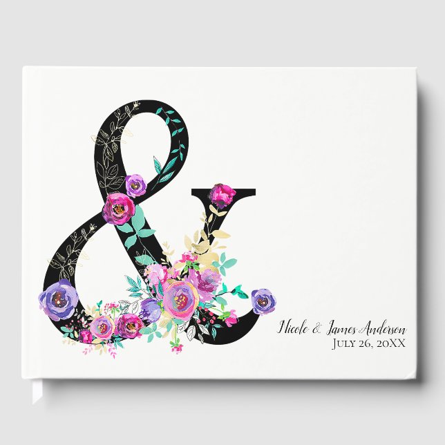 Livre D'or Black Floral Moderne Ampersand Chic Printemps Mari (Recto)