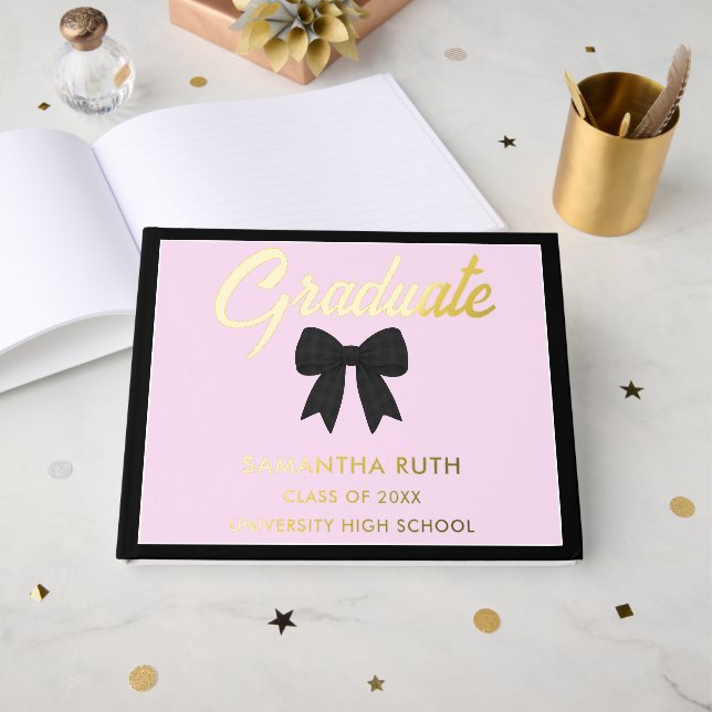 Livre D'or Black Gingham Bow Graduation Party (Recto ouvert)