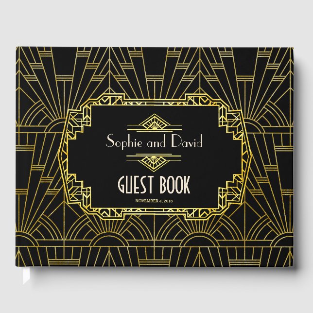 Livre D'or Black & Gold Great Gatsby Art Déco Mariage (Recto)