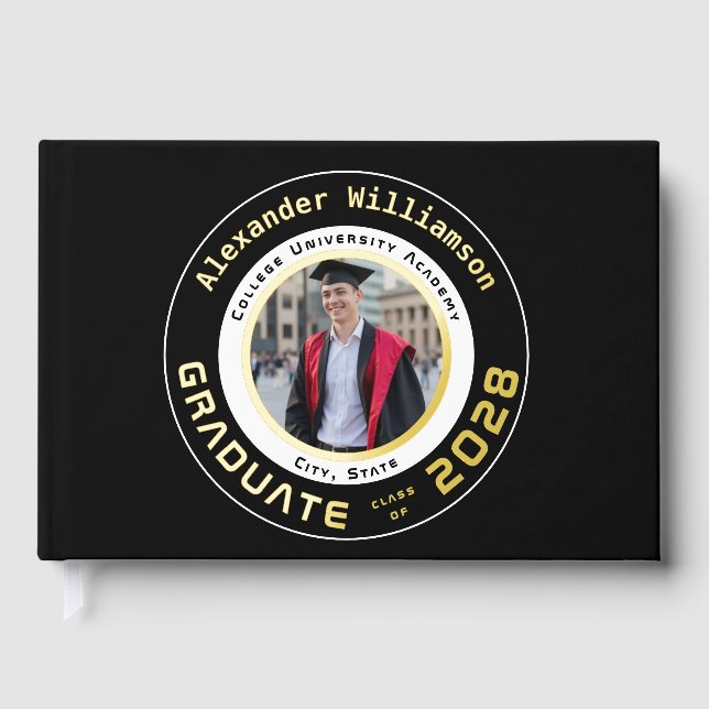 Livre D'or Black Modern Photo Graduation Gold Foil Guest Book (Recto)