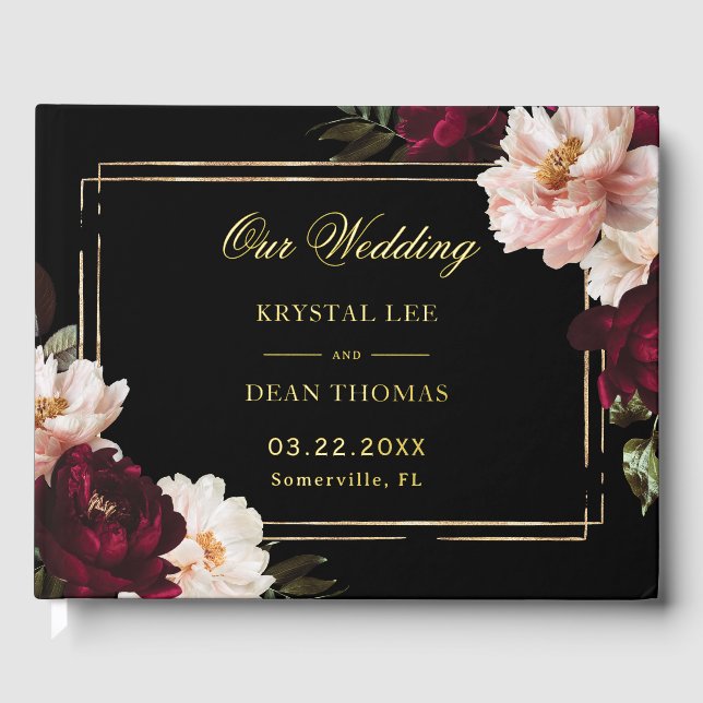 Livre D'or Black Moody Burgundy Blush Floral Wedding (Recto)