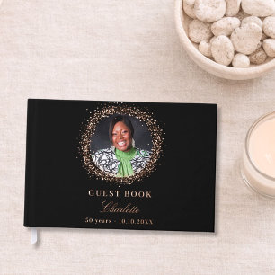Livre D'or Black rose feuille d'or photo anniversaire
