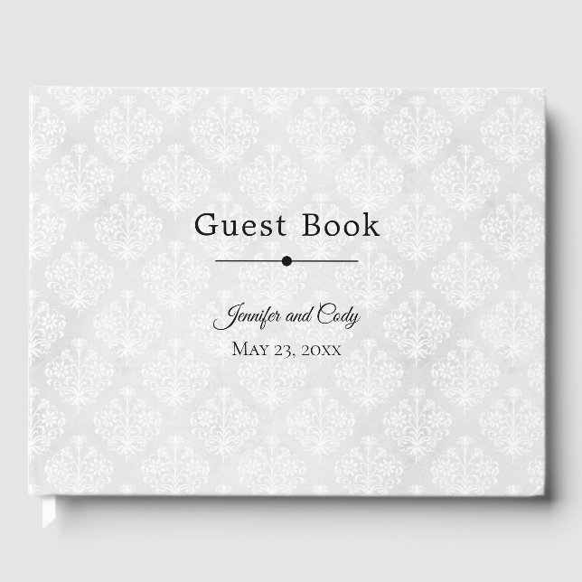 Livre D'or Blanc Damask Personnaliser Elegant (Recto)