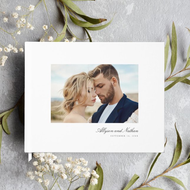 Livre D'or Blanc Elegant Moderne Simple Script Mariage photo (Créateur téléchargé)