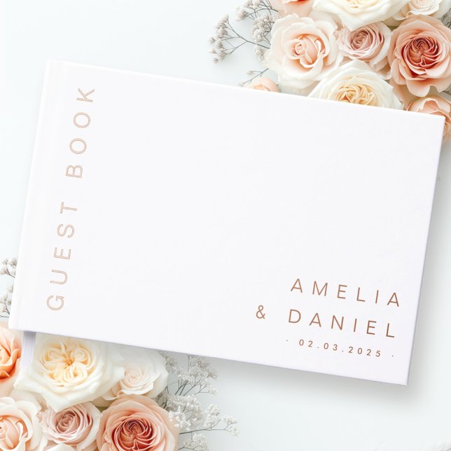Livre D'or Blanc moderne ou n'importe quelle couleur mariages (Modern white or any color wedding names date foil guest)