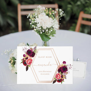 Livre D'or Blanc rose or géométrique bordeaux fleuri Annivers