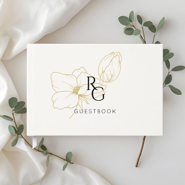 Livre D'or BLANCHE | Mariage de monogramme floral chic (Créateur téléchargé)