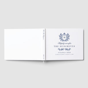 Livre D'or Blason Dessiné à la Main Monogramme Mariage Bleu