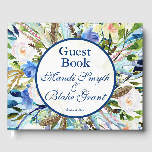 Livre D'or Bleu, Aquarelle Pale Mariage Floral, Etc.