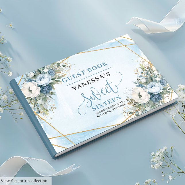 Livre D'or Bleu Bleu Bleu Bleu Blancs Bleu Bleu Bleu Bleu Ble (Lovely Dusty Blue White Peonies Sweet Sixteen Guest Book)