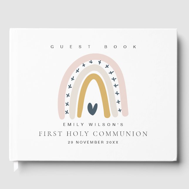 LIVRE D'OR BLEU BLUSH RAINBOW COEUR ENFANTS PREMIÈRE COMMUNIO (Recto)