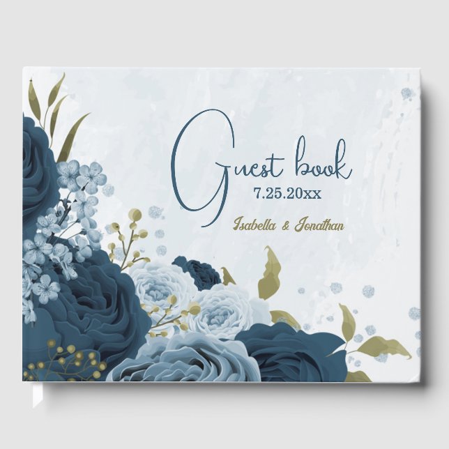 Livre D'or bleu clair marine fleurs mariage (Recto)