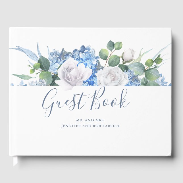 Livre D'or Bleu Dusty Floral verdure | Mariage Hydrangea (Recto)
