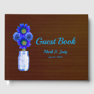 Livre D'or Bleu foncé Rustique Floral Mason Mariage jarre