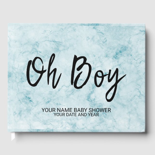 Livre D'or Bleu Marbre Personnalisé Baby Boy Shower Guestbook (Recto)