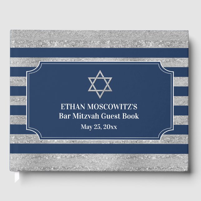 Livre D'or Bleu Marine, Gris Gris Barre Mitzvah (Recto)
