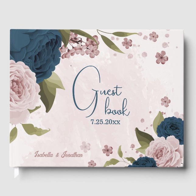 Livre D'or bleu marine rose mariage (Recto)