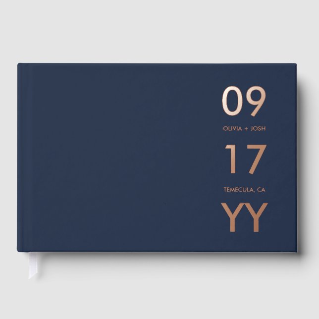 Livre D'or Bleu nuit Mariage moderne Date Typographie (Recto)