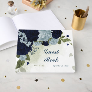 Livre D'or bleu poussiéreux & fleurs marine verdure