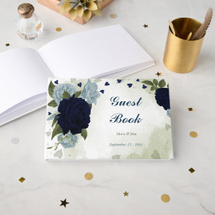 Livre D'or bleu poussiéreux & fleurs marine verdure