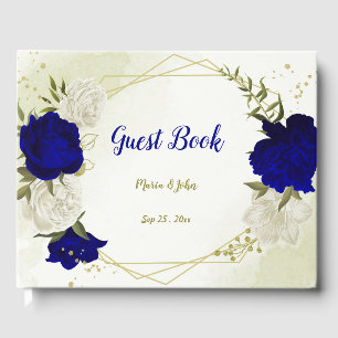 Livre D'or bleu royal fleurs blanches verdure