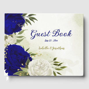 Livre D'or bleu royal fleurs blanches verdure