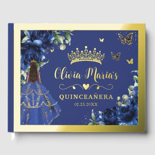 Livre D'or Bleu Royal Floral Quinceanera Sweet 16 Princesse