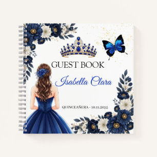Livre d'or bleu royal pour les invités de Quinceañ
