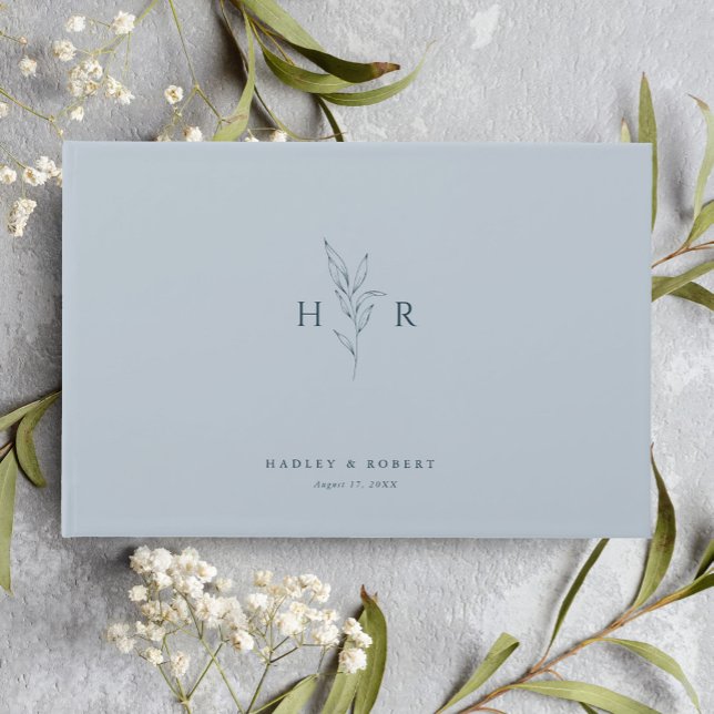 Livre D'or Bleu Simple Minimal Monogramme Mariage botanique (Créateur téléchargé)