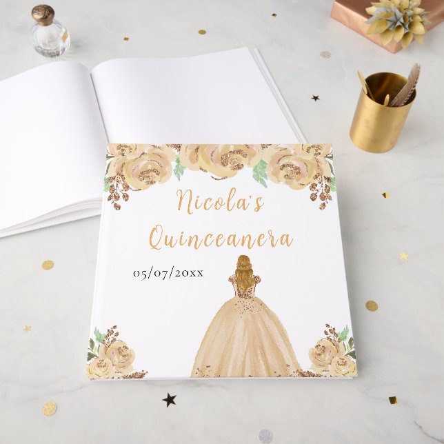 Livre D'or Blonde Hair Princess Peach Quinceanera Guest Book (Recto ouvert)