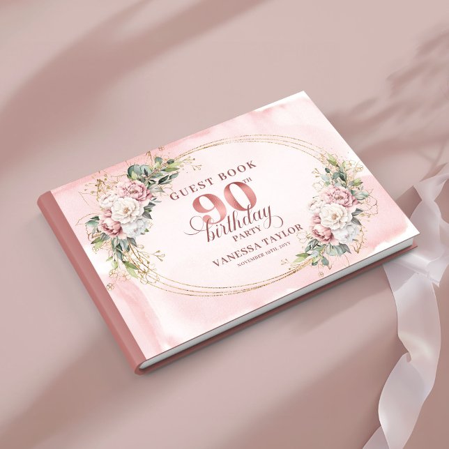 Livre D'or Blooming Rose Gold Floral Greenery 90th Birthday  (Blooming Rose Gold Floral Greenery 90th Birthday Guest Book

)