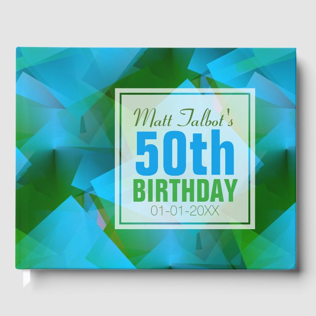 Livre D'or Blue Abstrait Cubist 30th Birthday Guest Book (Recto)