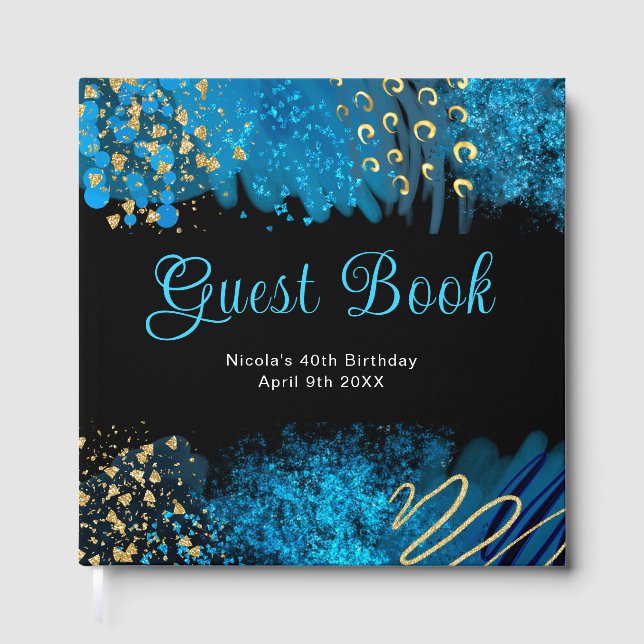 Livre D'or Blue Alcohol Ink Birthday Party Guest Book (Recto)