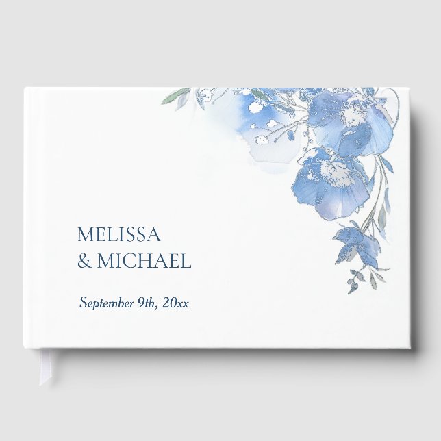 Livre D'or Blue Artistic Watercolor Floral Wedding (Recto)