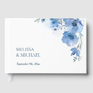 Livre D'or Blue Artistic Watercolor Floral Wedding