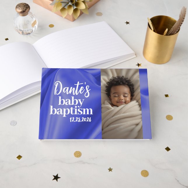 Livre D'or Blue Boy Baby Baptism Christening Guest Book (Recto ouvert)